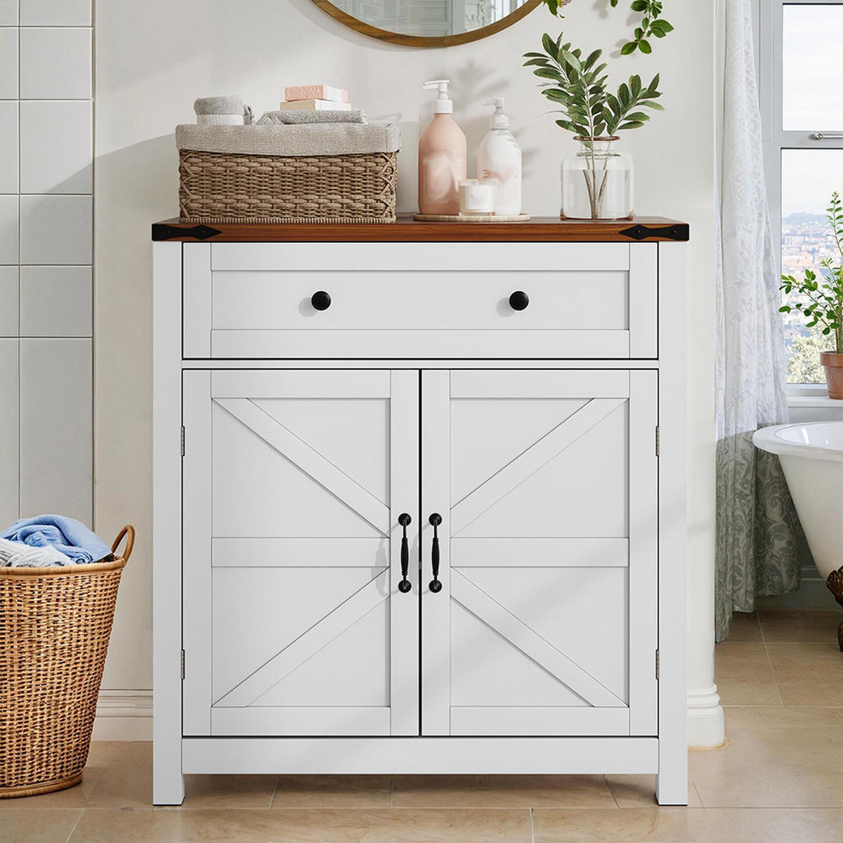 BADEZIMMERSCHRANK Bauernstil Weiß 76/30/83 cm - Weiß, Holz (76/83/30cm) - Zephmum