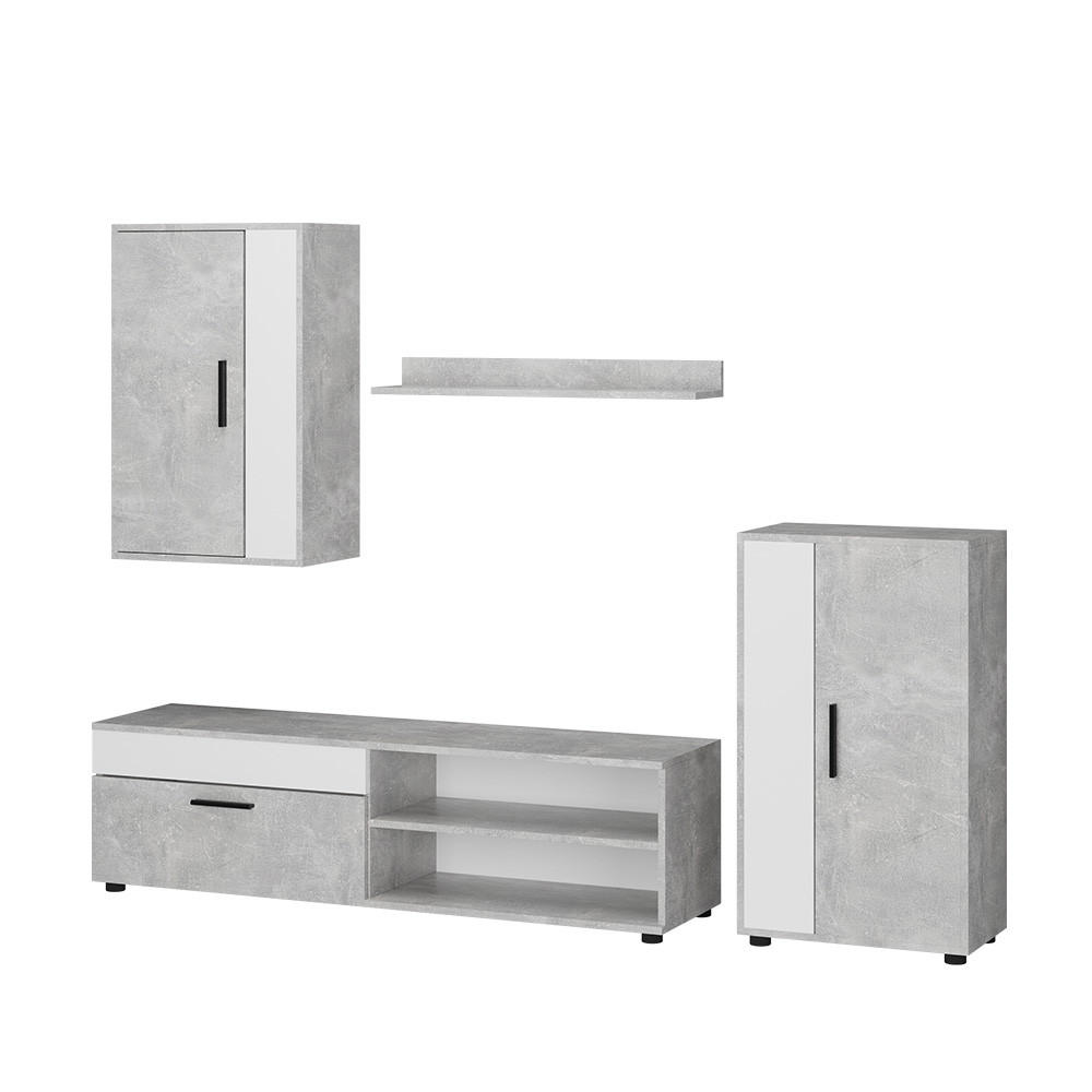 WOHNWAND Berno Beton 4er Set - Schieferfarben/Weiß, Holzwerkstoff (140/38.7/35.2cm) - Vicco