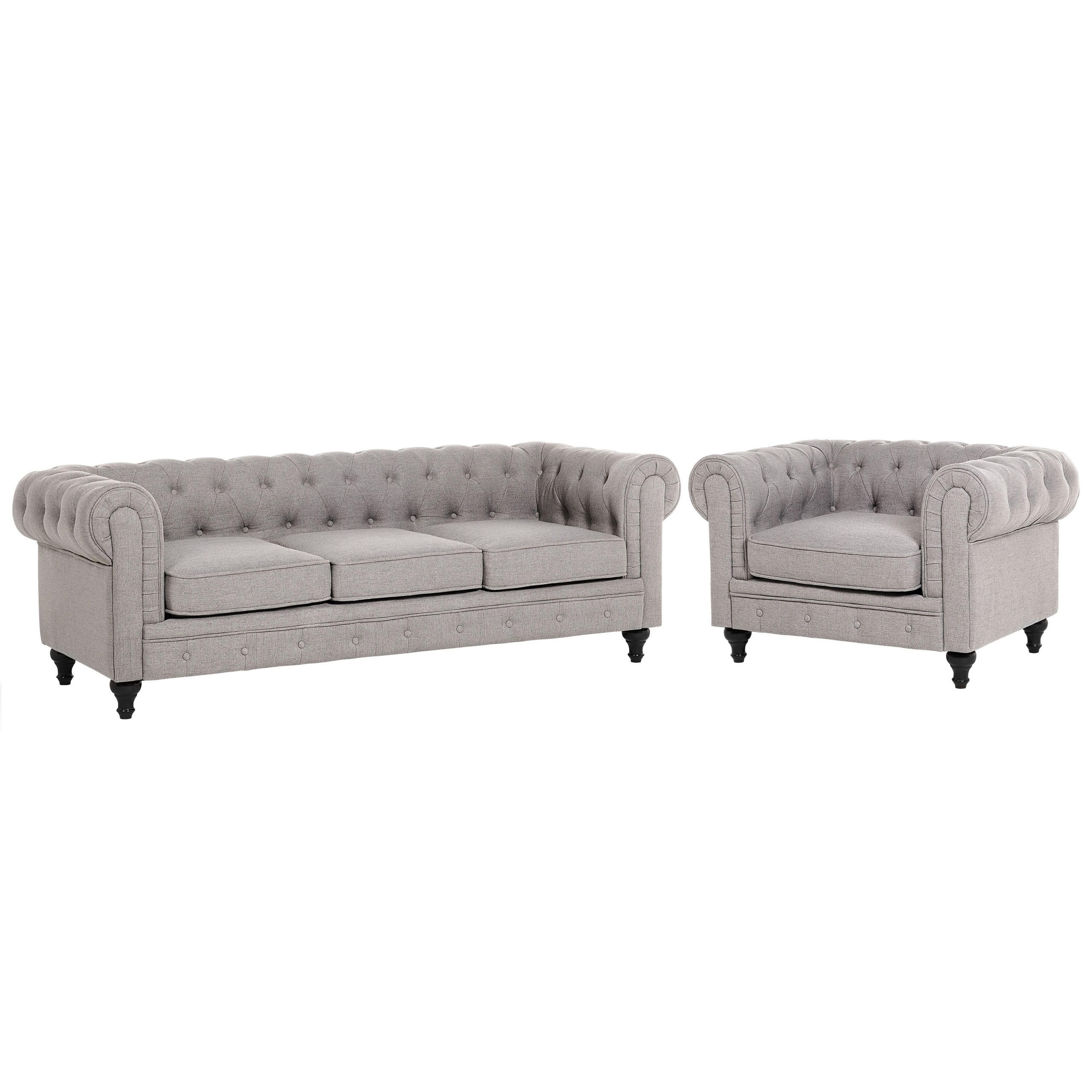 SOFA-SET 4-sitzer Polyester Hellgrau Chesterfield - Hellgrau, Textil (202/70/75cm) - Beliani