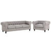 SOFA-SET 4-sitzer Polyester Hellgrau Chesterfield - Hellgrau, Textil (202/70/75cm) - Beliani