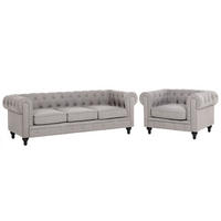 SOFA-SET 4-sitzer Polyester Hellgrau Chesterfield - Hellgrau, Textil (202/70/75cm) - Beliani