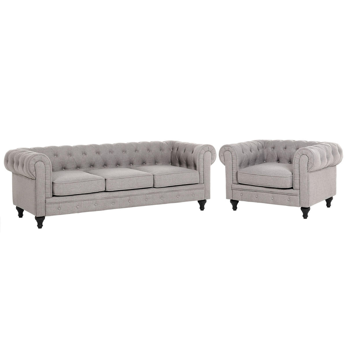 SOFA-SET 4-sitzer Polyester Hellgrau Chesterfield - Hellgrau, Textil (202/70/75cm) - Beliani