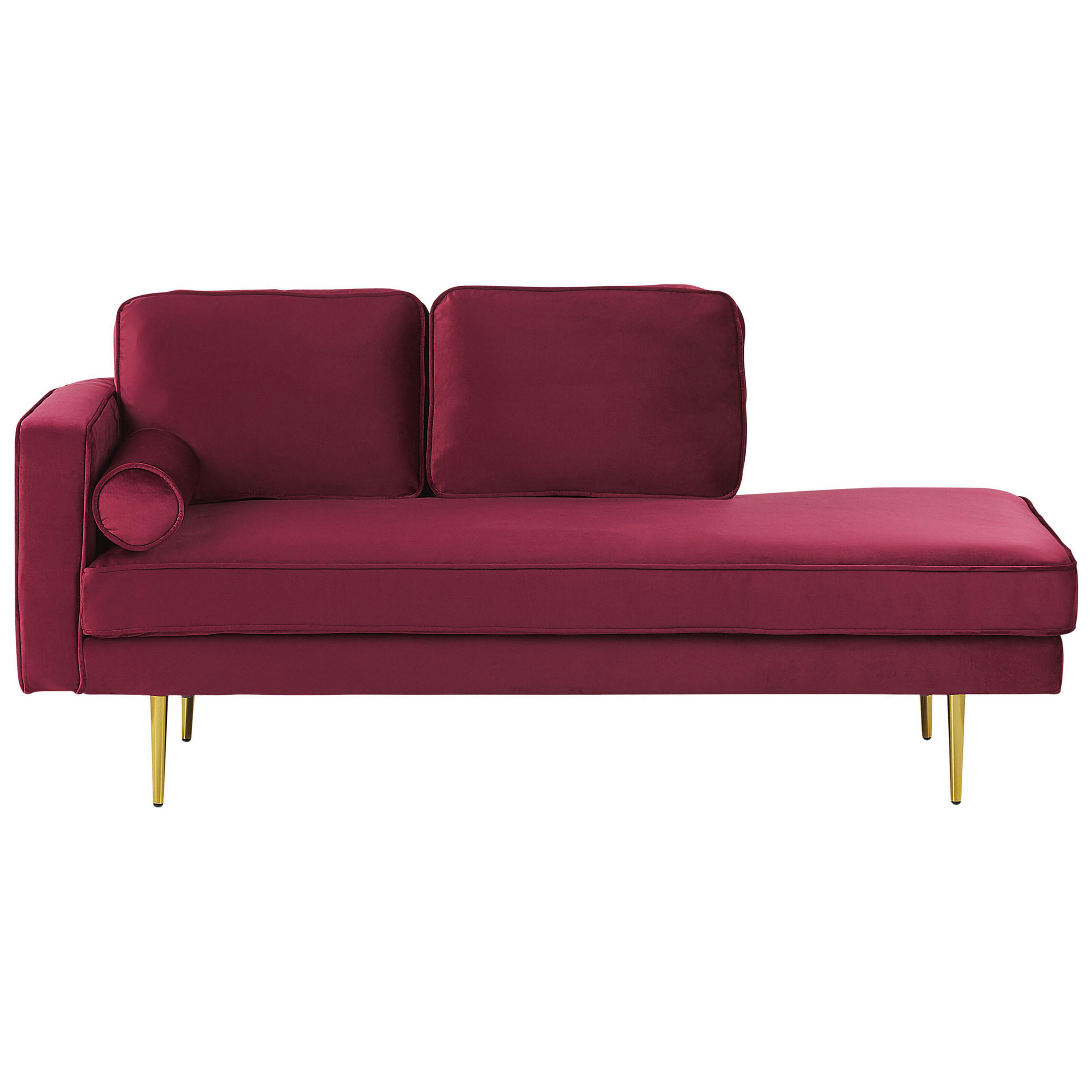 CHAISELONGUE Samtstoff dunkelrot linksseitig Miramas - Rot/Goldfarben, Textil (171/63/79cm) - Beliani