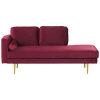CHAISELONGUE Samtstoff dunkelrot linksseitig Miramas - Rot/Goldfarben, Textil (171/63/79cm) - Beliani