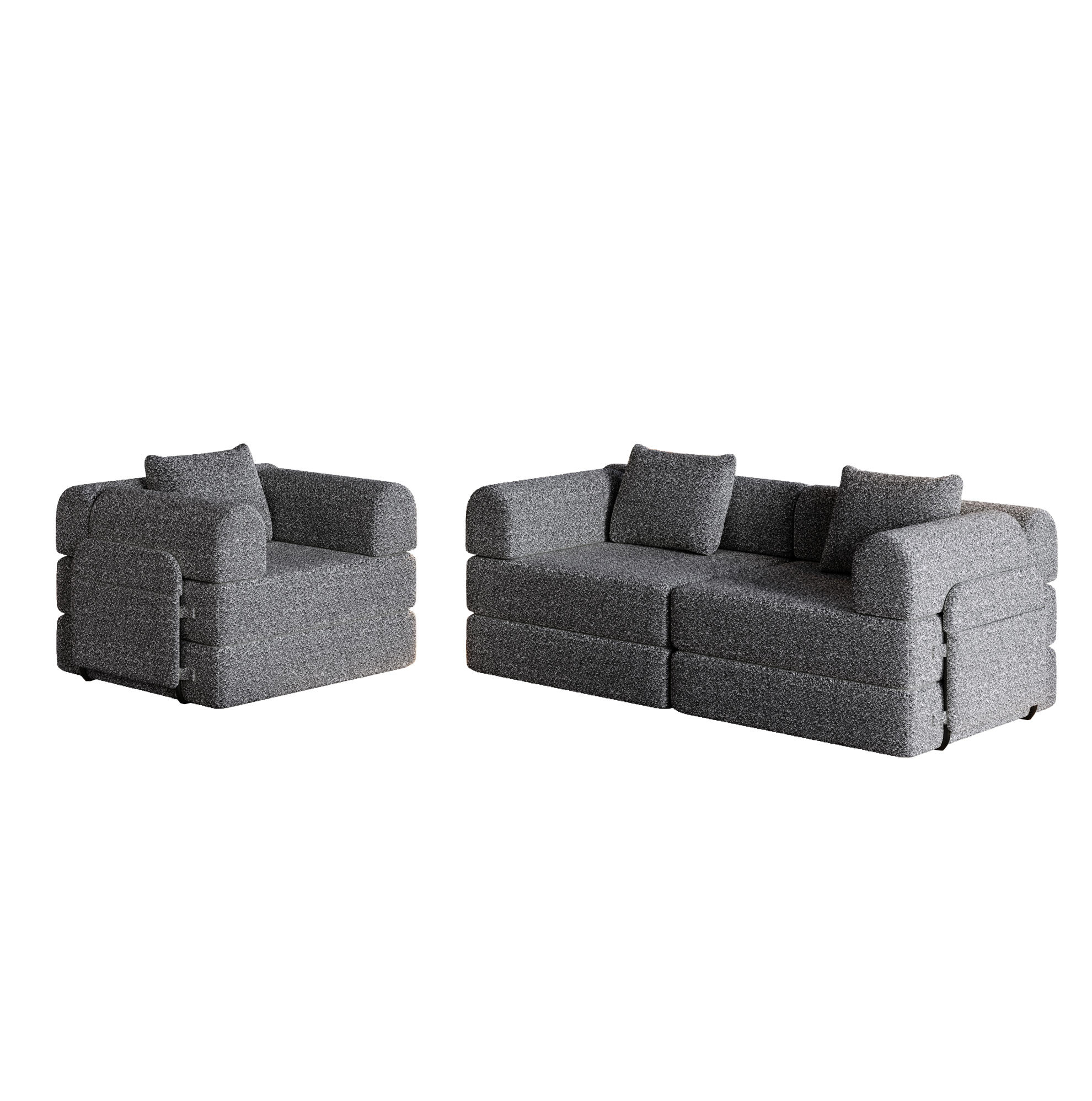 SCHLAFSOFA aus Chenille Grau 2-in-1 mit Armlehnen-Staufach und flexibler Modulgestaltung - Grau, Textil (183.8/69.8/274cm) - Modfu