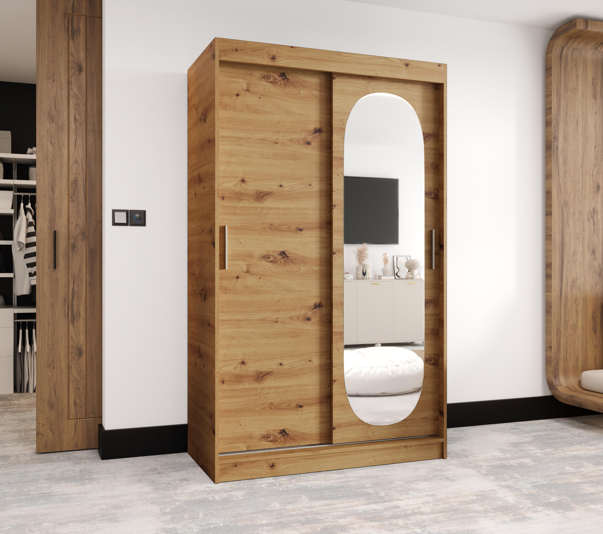SCHWEBETÜRENSCHRANK 200/120/62 2-türig - Silberfarben/Eiche Artisan, Holz (120/200/62cm) - MÖBEL KRYSPOL