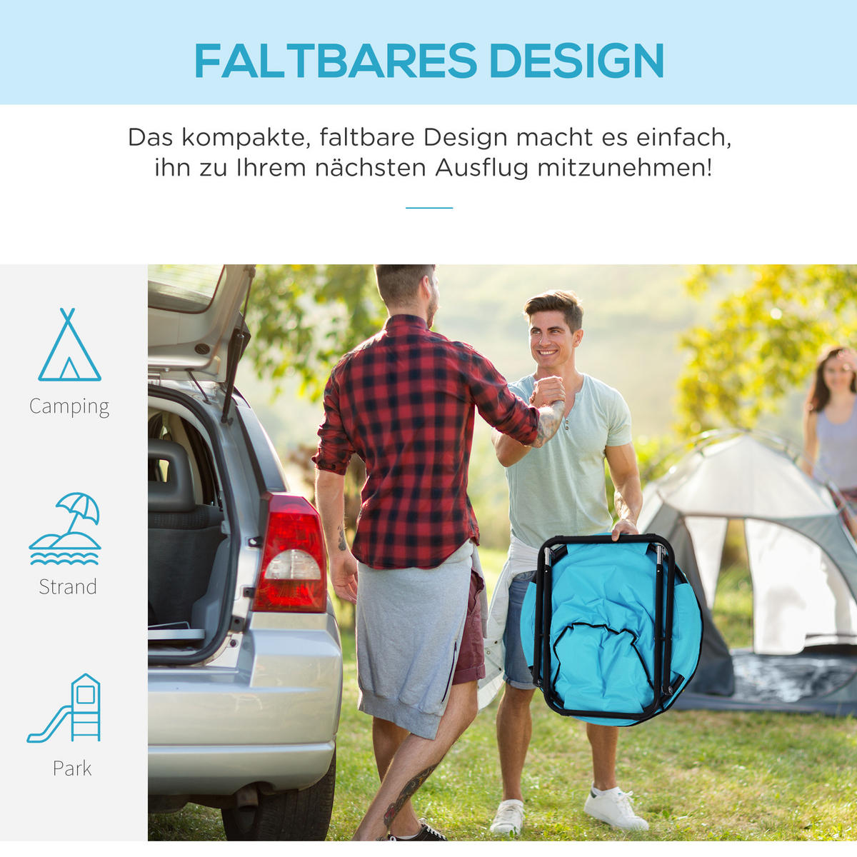 KLAPPSTUHL, Metall, 600D-Oxfordstoff, Blau - Blau, Metall (80/75/80cm) - Outsunny