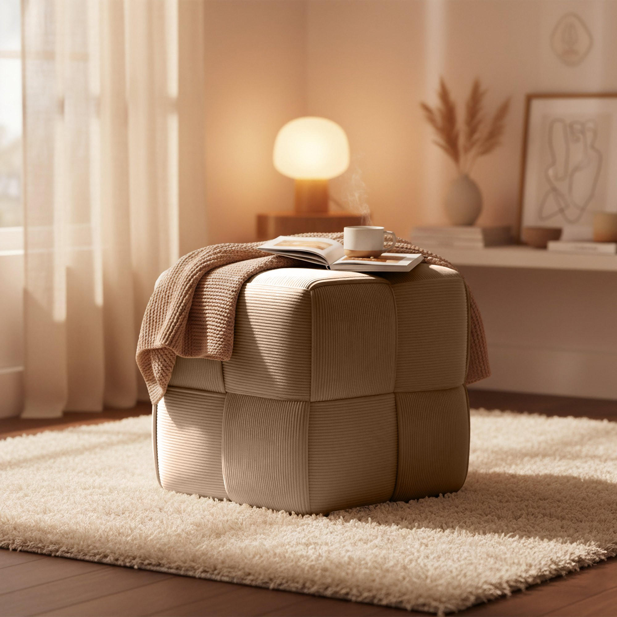 SITZWÜRFEL eckig 40/40/40 cm Cord Taupe - Taupe, Kunststoff/Textil (40/40/40cm) - CLP