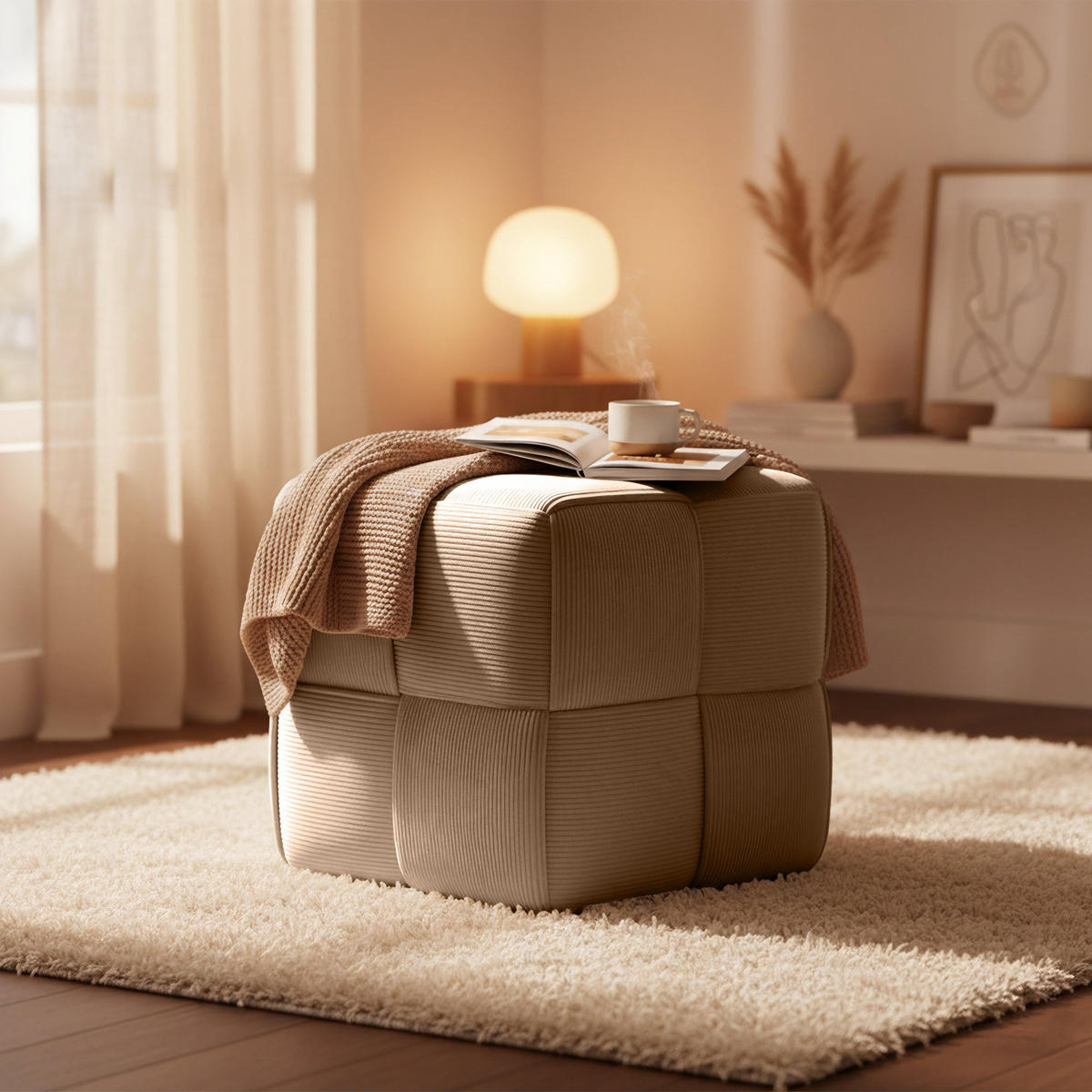 SITZWÜRFEL eckig 40/40/40 cm Cord Taupe - Taupe, Kunststoff/Textil (40/40/40cm) - CLP