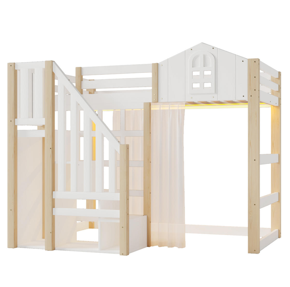 HOCHBETT 90/200 cm aus Kiefer mit LED-Beleuchtung und Ablageleiter - Weiß, Holz (90/200cm) - Flora Grace