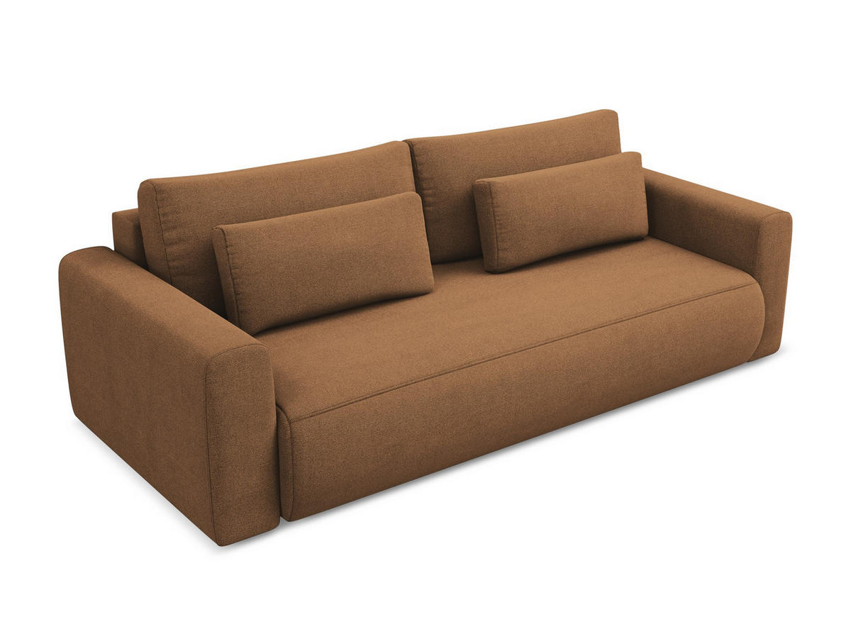 3-SITZER SOFA mit Schlaffunktion Strukturstoff Stoff Orange - Terra cotta/Schwarz, Kunststoff/Textil (238/82/105cm) - Makamii