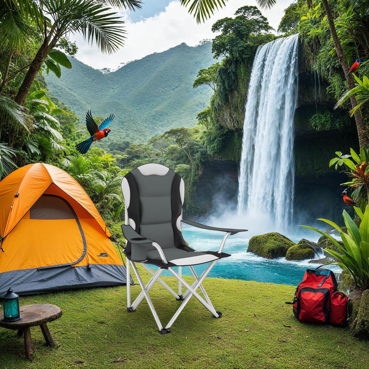 CAMPINGSTUHL 4er Set, 60 x 88 x 110 cm, grau - Grau, Textil (88/110/60cm) - tectake