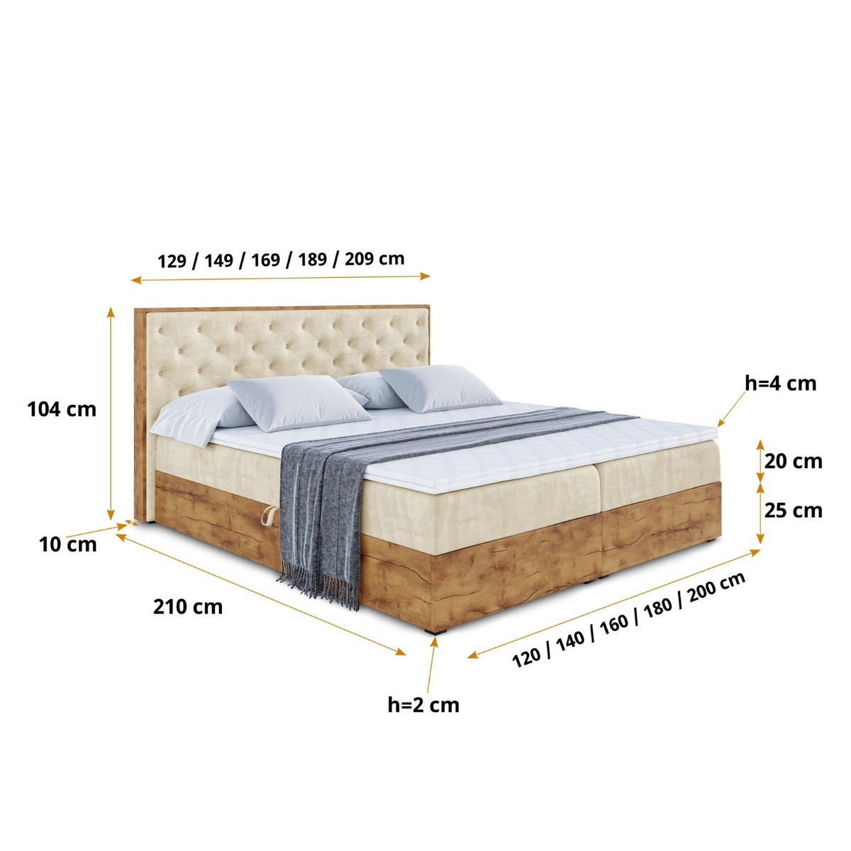 BOXBETT mit Matratze H3 und Lattenrost - LOLLI3 - 160x200 - Beige - Braun, Holzwerkstoff/Kunststoff (160/200cm) - ALTDECOR