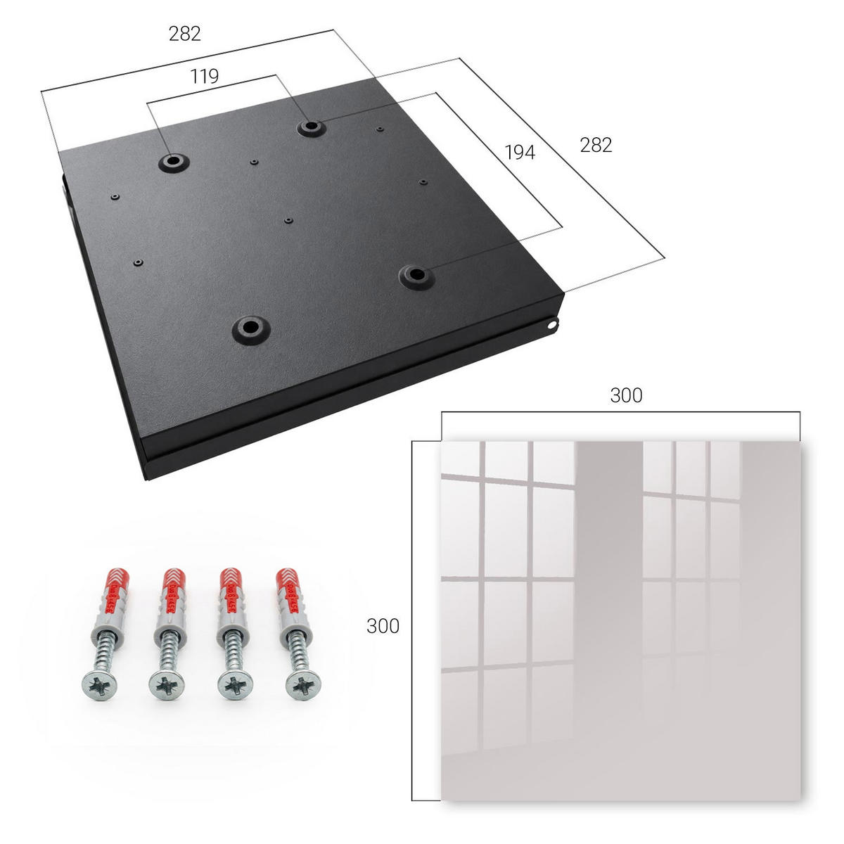 SCHLÜSSELBOX Schwarz 30x30 cm- Türöffnung nach rechts - Aschgrau - Grau, Metall (30/30/5cm) - TULUP