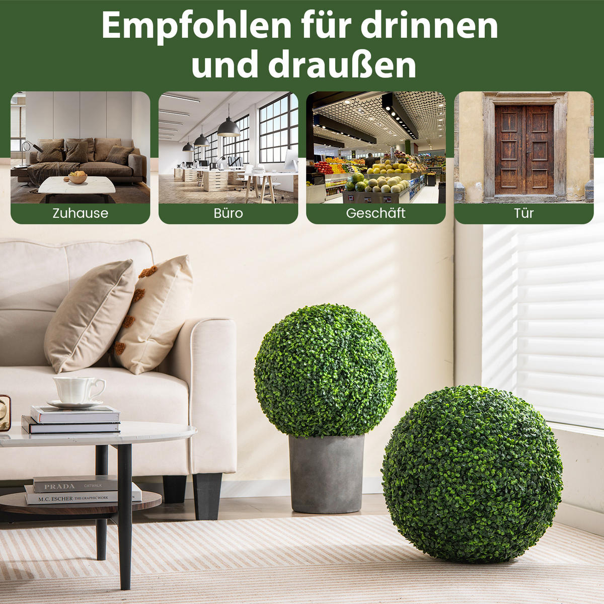 BUCHSBAUMKUGEL UV-beständig Grün(2er-Set) - Grün, Kunststoff (48cm) - COSTWAY