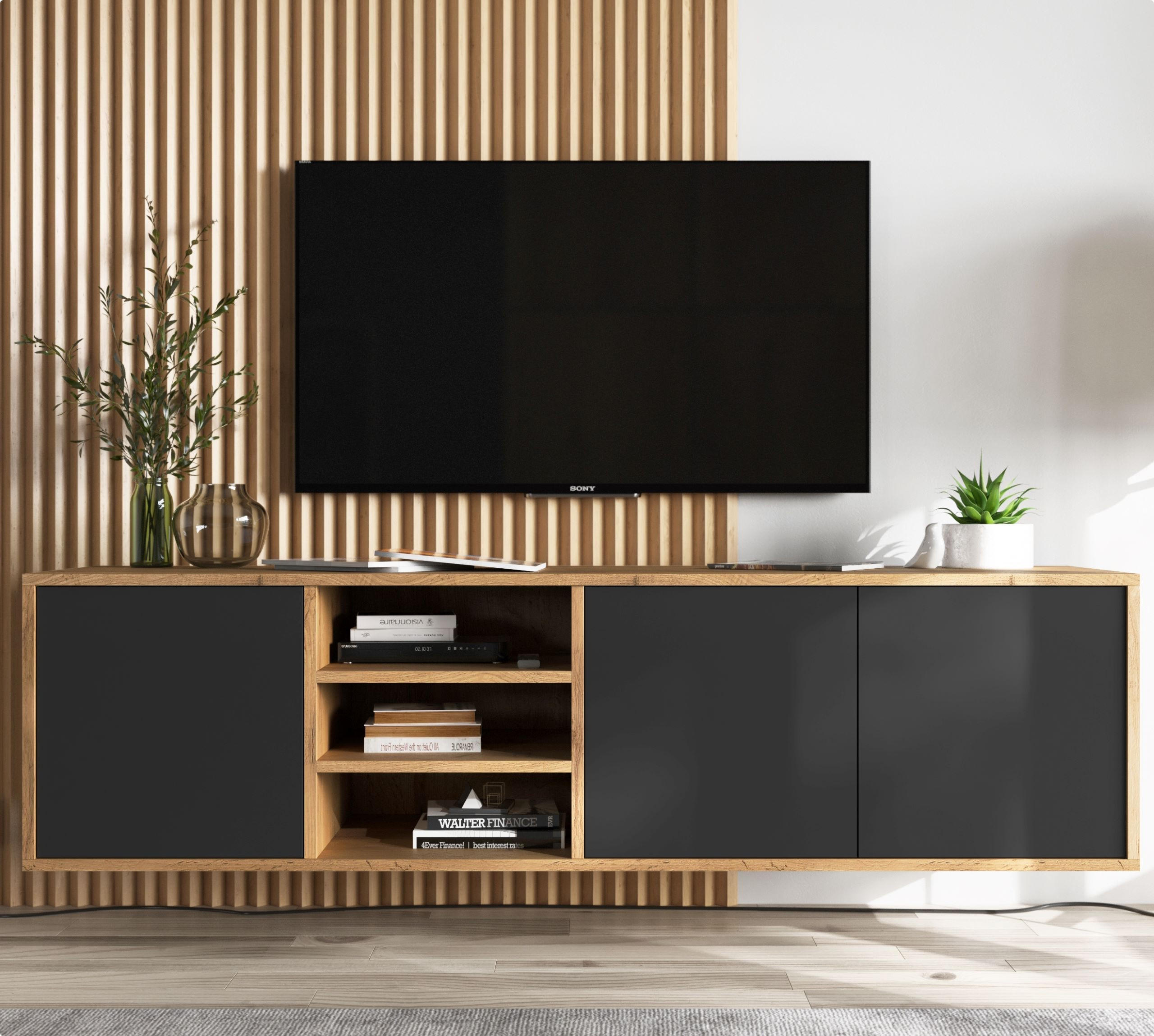TV-LOWBOARD Apollo Eiche wotan Schwarz Matt 150 cm - Schwarz, Holzwerkstoff (150/39/35cm) - Meble Lindner