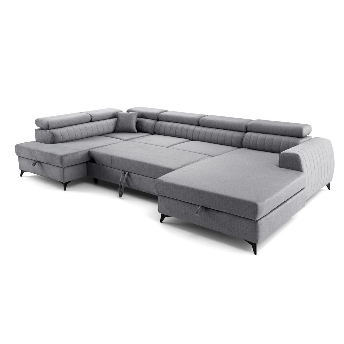 ECKSOFA U-Form PIERO U Links mit Schlaffunktion 125x260 Velours Grau - Schwarz/Grau, Holz/Textil (350/90/203cm) - Muffo