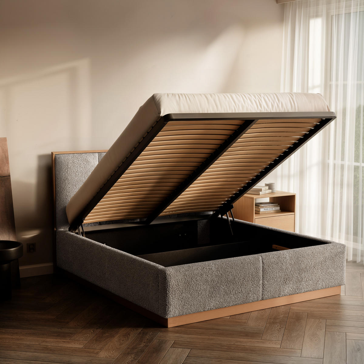 POLSTERBETT RIZZ 160/200 cm Bettkasten, ohne Matratze, Hellgrau - Hellgrau, Textil/Metall (160/200cm) - Idohome