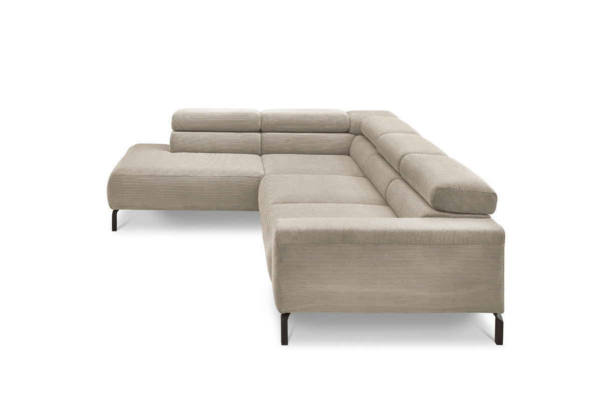 ECKSOFA MIT MOTORISCHEM SITZVORZUG DELIA Beige Cord - Beige/Schwarz, Textil/Metall (276/219cm) - KAWOLA