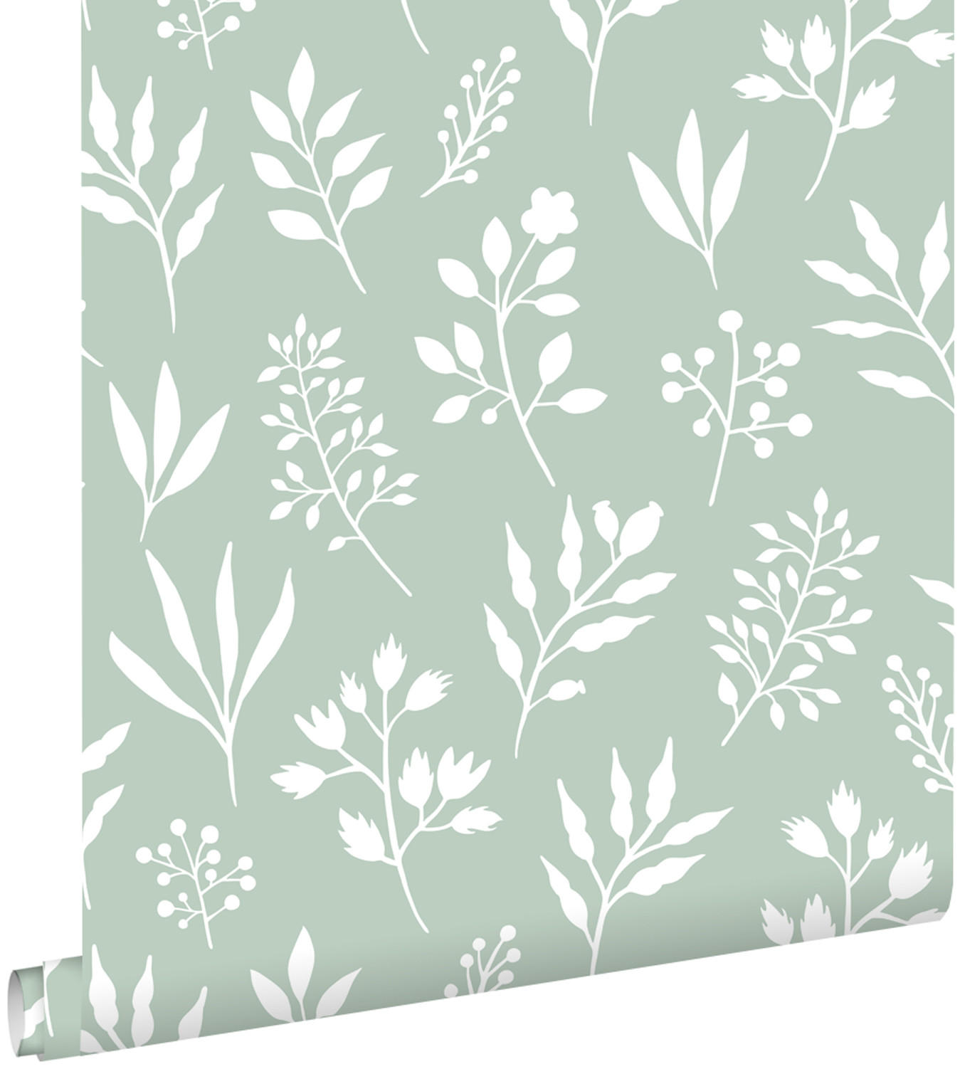 TAPETE Blumenmuster im skandinavischen Stil 53 cm x 10.05 m - Grün, Papier (53/1000cm) - ESTAhome