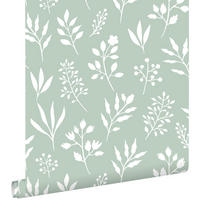 TAPETE Blumenmuster im skandinavischen Stil 53 cm x 10.05 m - Grün, Papier (53/1000cm) - ESTAhome