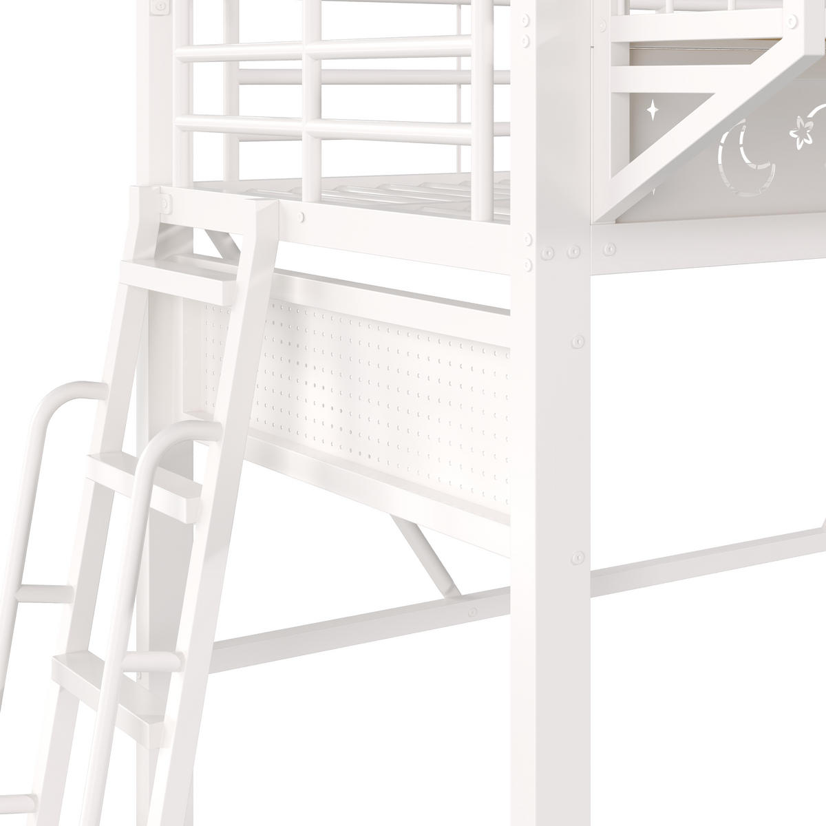 HOCHBETT 90/200 cm mit Metallgestell Weiß, Staufächern und offener Unterseite - Weiß, Metall