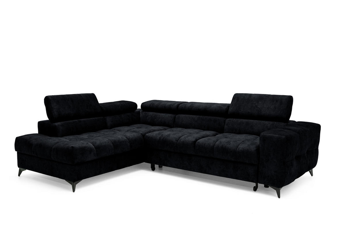 ECKSOFA PUDDING L Links mit Schlaffunktion 128x197 Velours Schwarz - Schwarz, Holz/Textil (270/204cm) - Muffo