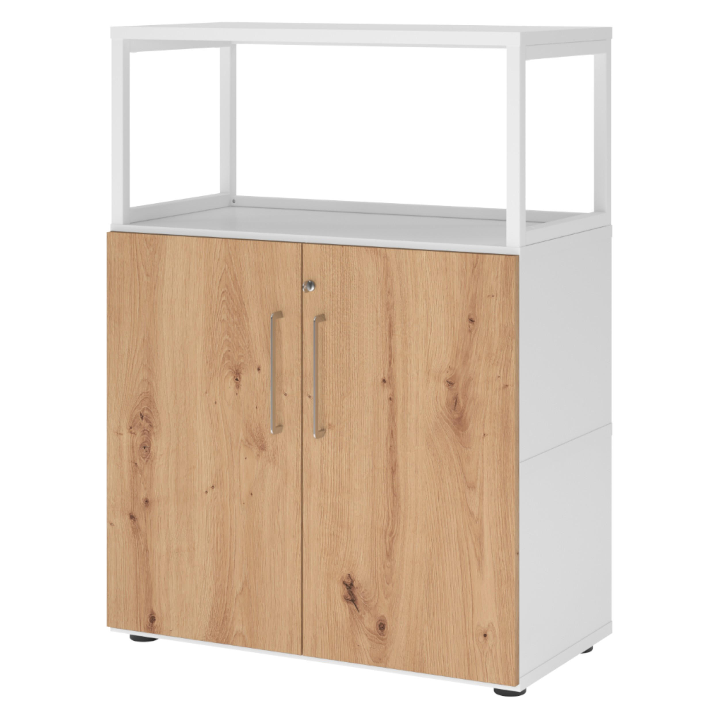 bümö Aktenschrank Weiß, Wildeiche 80x110x41.7 cm