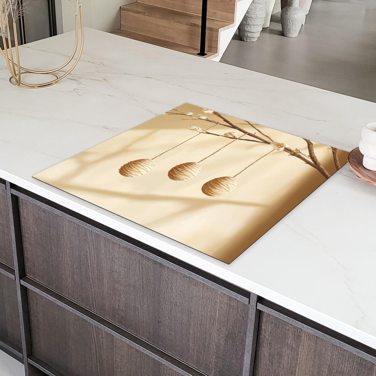 HERDABDECKPLATTE Beige - Osterkuchen - Eier Induktionsmatte 78x78 cm - Beige, Kunststoff (78/78/0.2cm) - MuchoWow