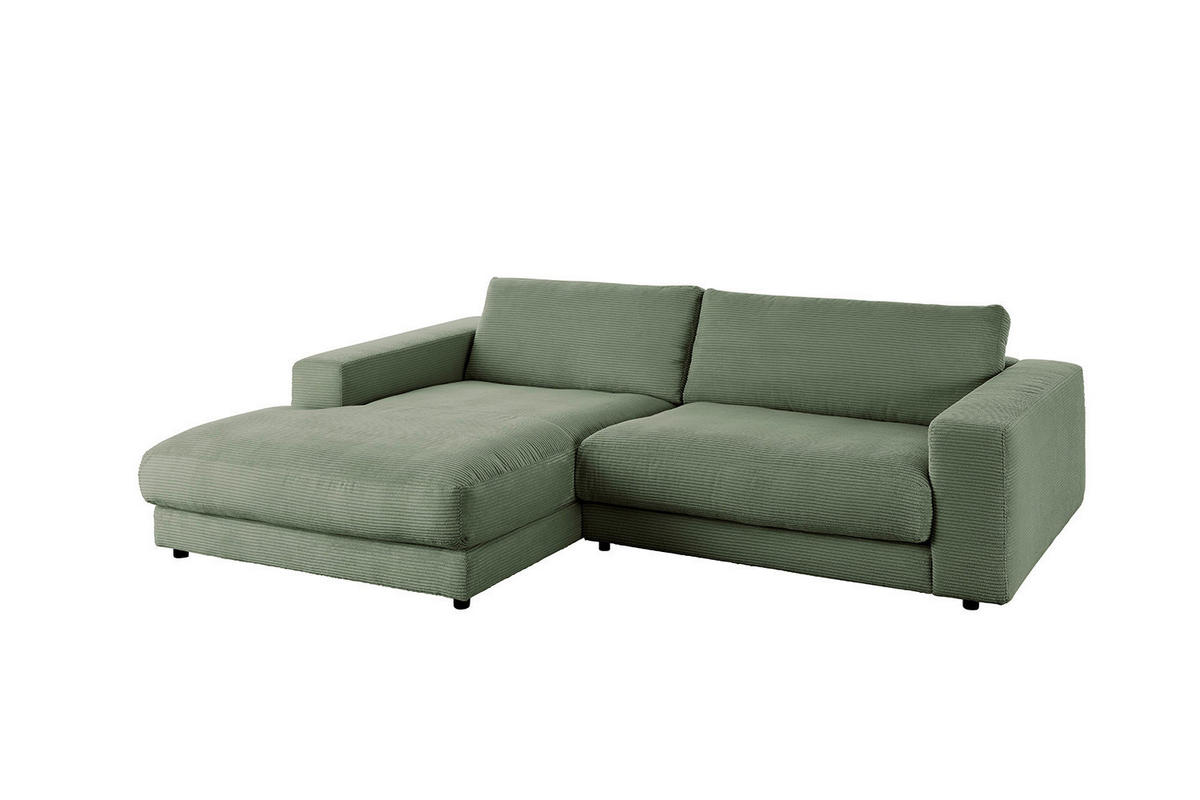 ECKSOFA MADELINE Grün Cord - Schwarz/Olivgrün, Kunststoff/Textil (270/190cm) - KAWOLA