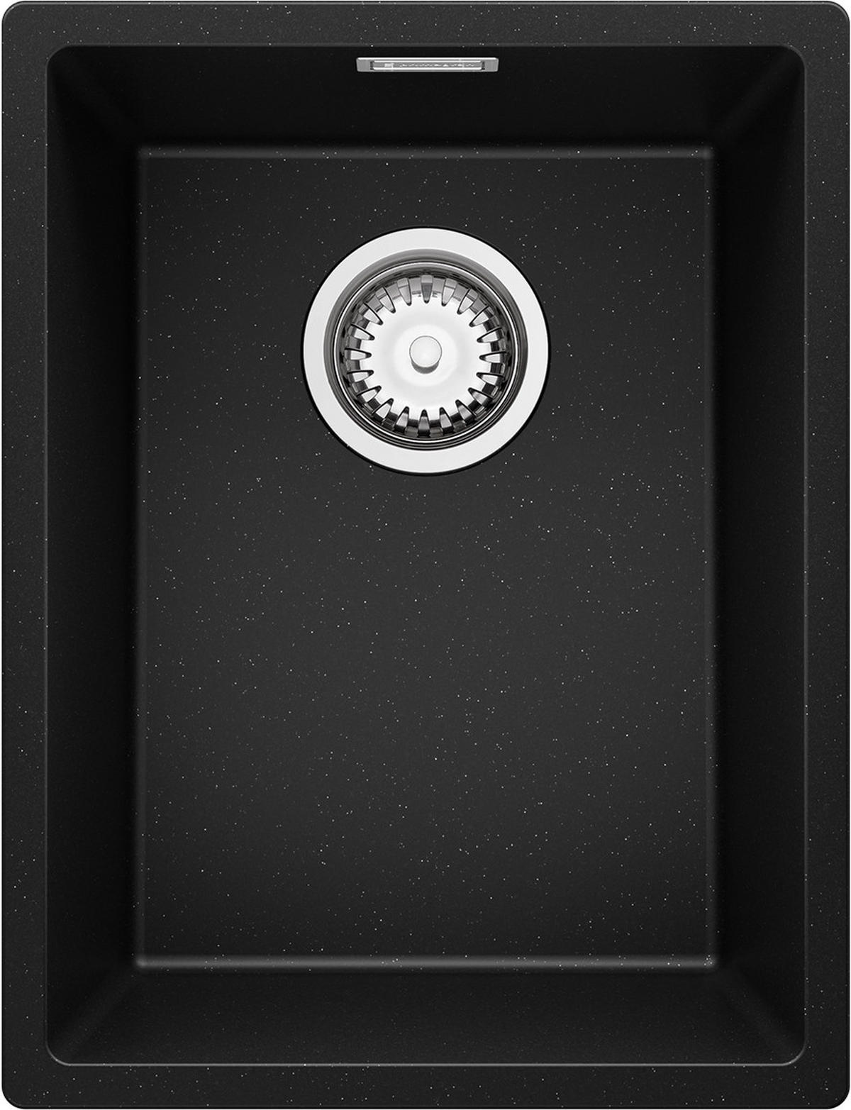 UNTERBAUSPÜLE GRANIT London, 2-er set Schwarz Metallic 36/47 cm 1 Becken + Ablauf-Set ab 40er Unterschrank - Chromfarben/Schwarz Hochglanz, Kunststoff (36/20/47cm) - Primagran