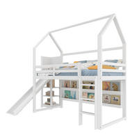 HOCHBETT 90/200 cm mit LED-Beleuchtung, Rutsche, Regalen und Rolltreppe aus Kiefernholz, Weiß - Weiß, Holz (90/200cm) - Redom