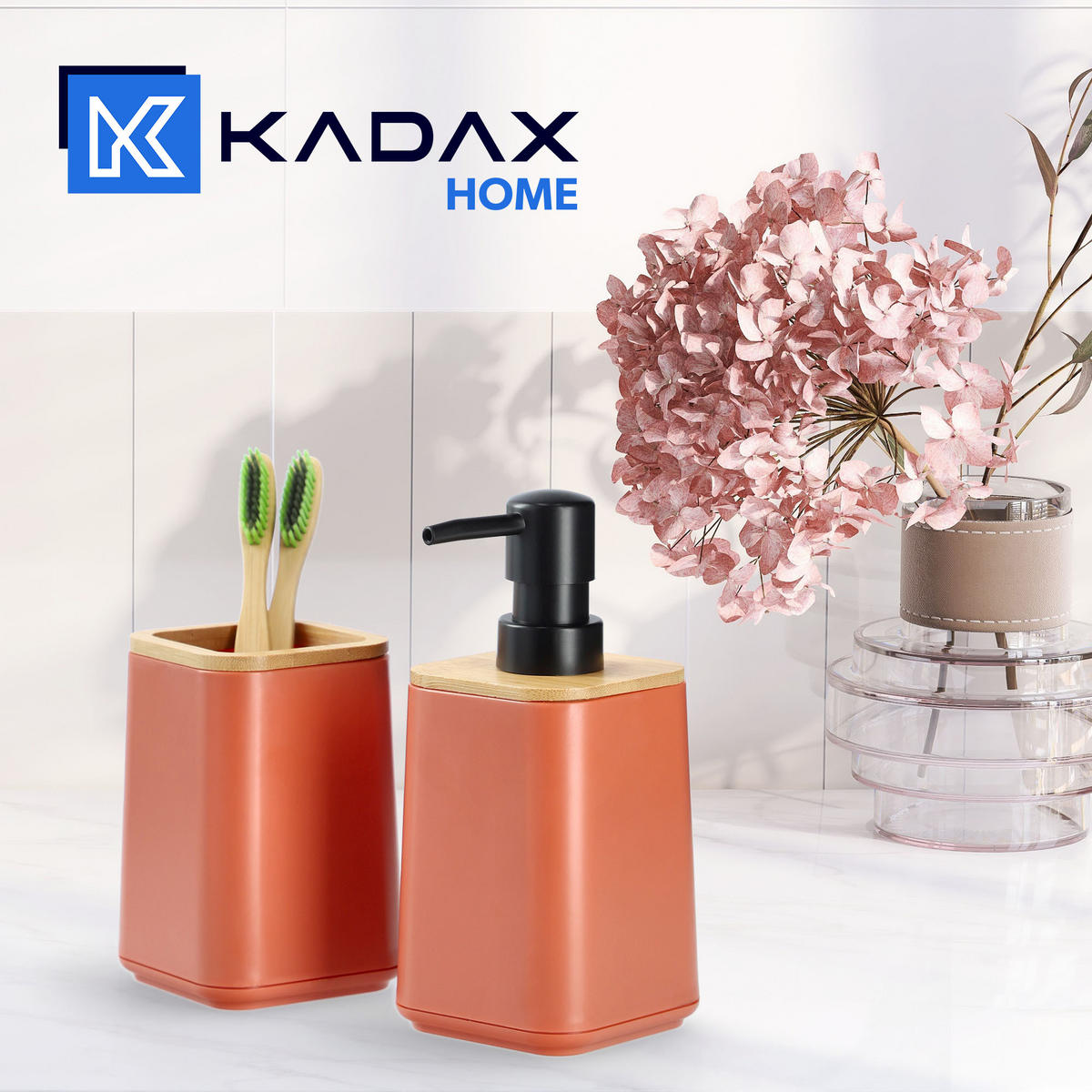 BADEZIMMERSET SEIFENSPENDER + Badezimmerbecher-Set, rosa - Rosa, Kunststoff (7/11cm) - KADAX