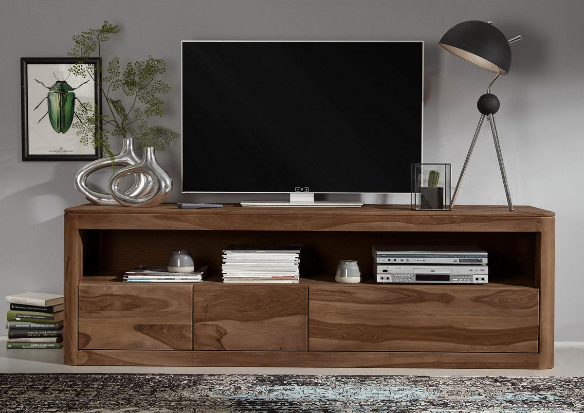 TV-BOARD Sheesham 190x50x60 rot-braun gebeizt TORONTO #147 - Dunkelbraun, Holz (190/60/50cm) - Massivmoebel24