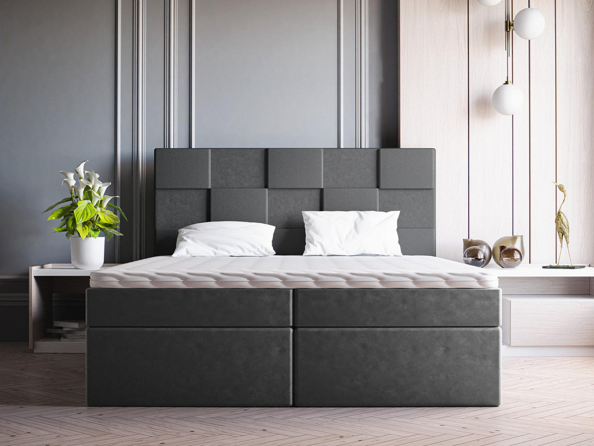 DOPPELBETT mit Matratze 180x200 Berg, Samtstoff, Bettkasten, Dunkelgrau - Dunkelgrau, Holz/Textil (180/200cm) - Emporius