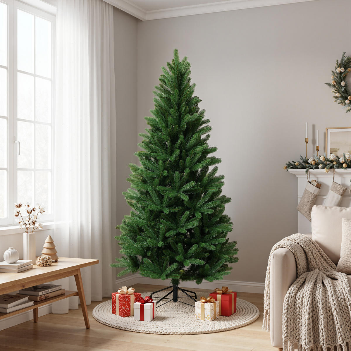 WEIHNACHTSBAUM 185 cm in Fraser-Tannen-Optik mit Metallständer - Grün, Kunststoff (185cm) - Hometopia