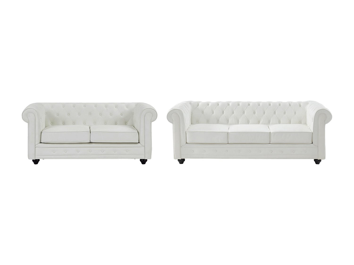 COUCHGARNITUR - 5 Personen - kunstleder - weiß Chesterfield - Weiß, Leder/Holz (165/72/88cm) - Vente-Unique