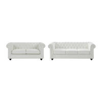 COUCHGARNITUR - 5 Personen - kunstleder - weiß Chesterfield - Weiß, Leder/Holz (165/72/88cm) - Vente-Unique