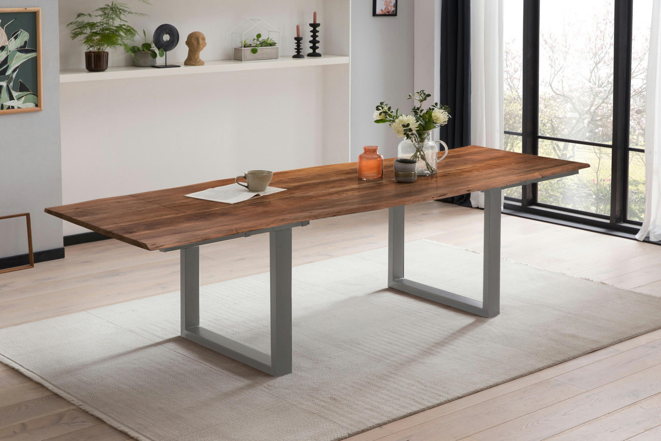 ESSTISCH ADINA - Silberfarben/Braun, Holz/Metall (90/160/76cm) - SAM