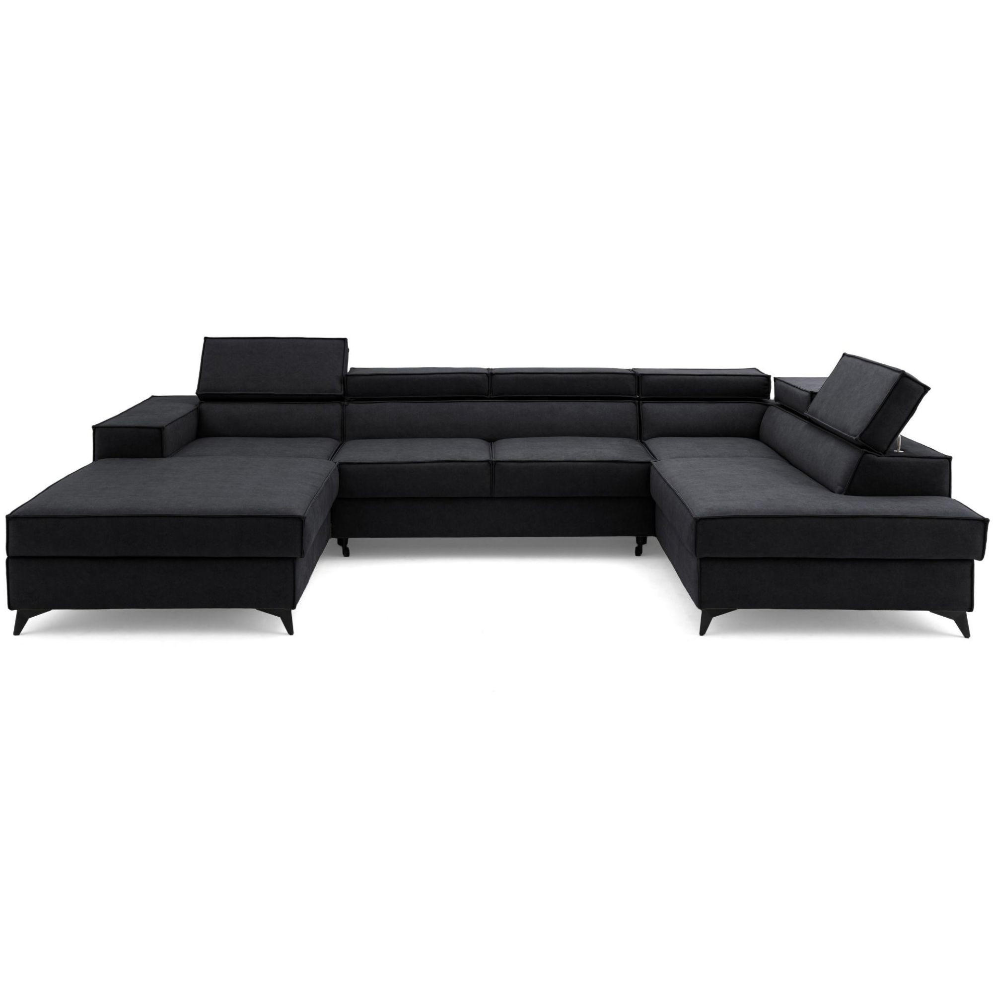 ECKSOFA PURE U Rechts mit Schlaffunktion 127x270 Velours Graphit - Graphitfarben/Schwarz, Holz/Textil (204/340cm) - Muffo