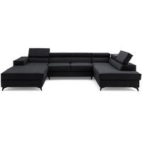 ECKSOFA PURE U Rechts mit Schlaffunktion 127x270 Velours Graphit - Graphitfarben/Schwarz, Holz/Textil (204/340cm) - Muffo