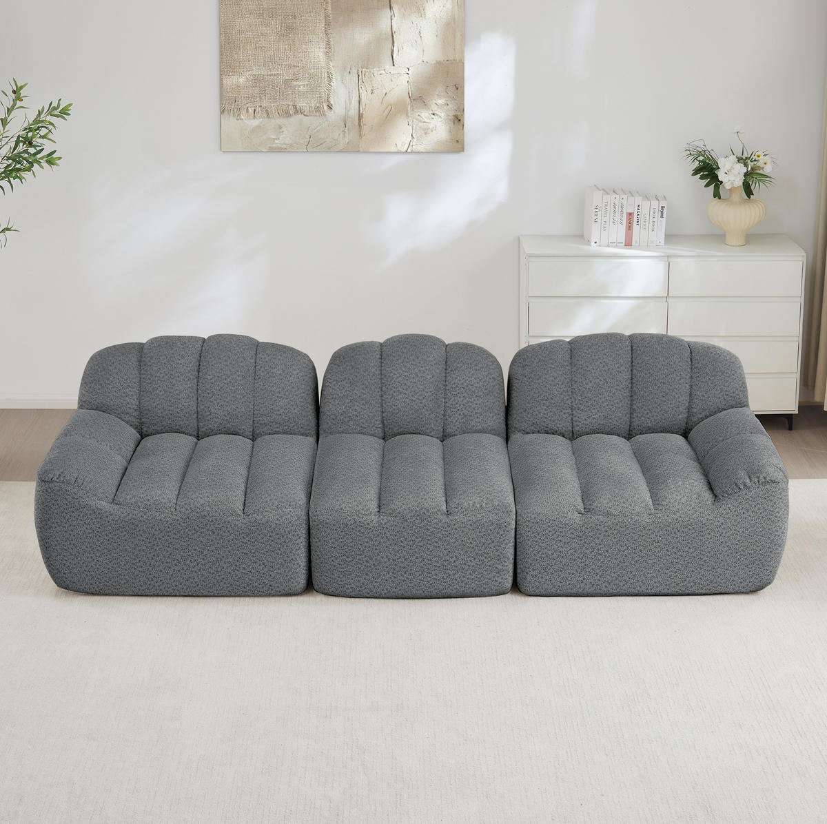 SOFA in Grau mit Ottoman und flexibler Stellvariante - Grau, Textil (104/79/288cm) - Flora Grace