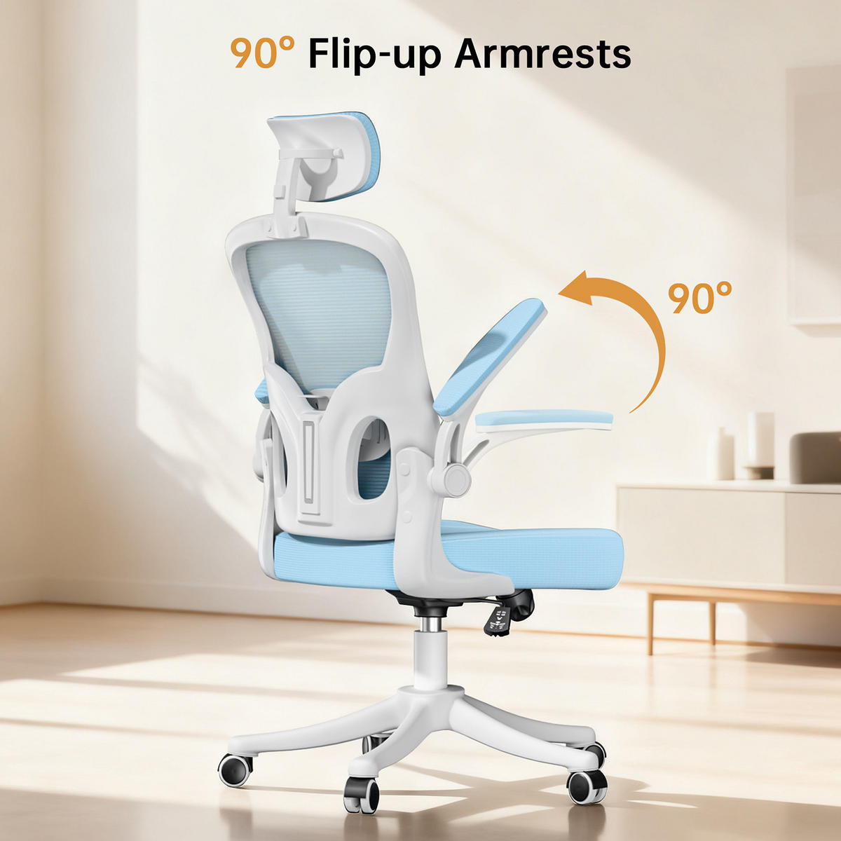 BÜROSTUHL ergonomisch Weiß-Blau mit Lendenstütze - Blau, Metall (58.5/28.5/61cm) - Rattrix