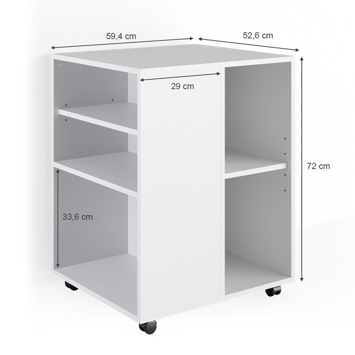 ROLLCONTAINER Weiß 59.4 x 52.6 cm - Weiß, Holzwerkstoff (59.4/72/52.6cm) - Vicco