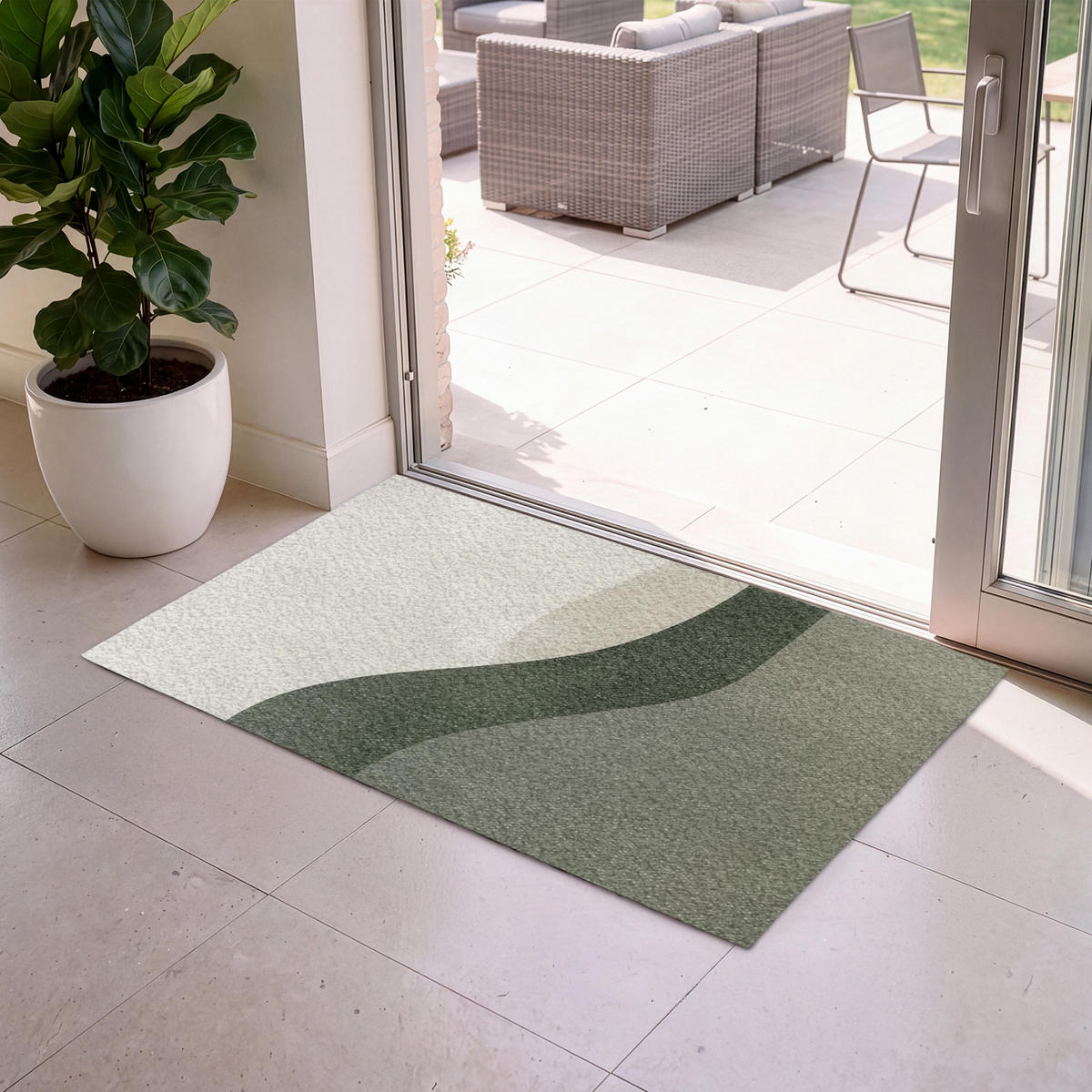 ROHOŽKA Japonsko - Zelená - Abstraktní - Moderní 120x80 cm - olivově zelená, textil/umělá hmota (120/0.4cm) - MuchoWow