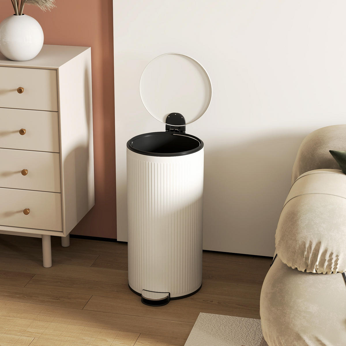 MÜLLEIMER DE-08908 30 L Treteimer mit Softclose, herausnehmbarem Inneneimer Schwarz - Creme, Metall (76.2/153.67/91.44cm) - ComfortXL
