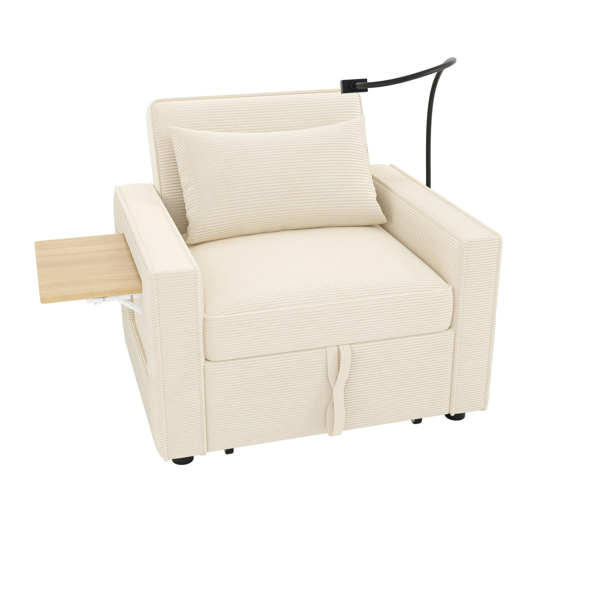 SCHLAFSOFA aus Cord 93x150x85 cm Beige mit USB- und Type-C-Anschluss, 3-fach verstellbarer Rückenlehne und Beistelltisch - Beige, Textil (150/85/93cm) - Modfu