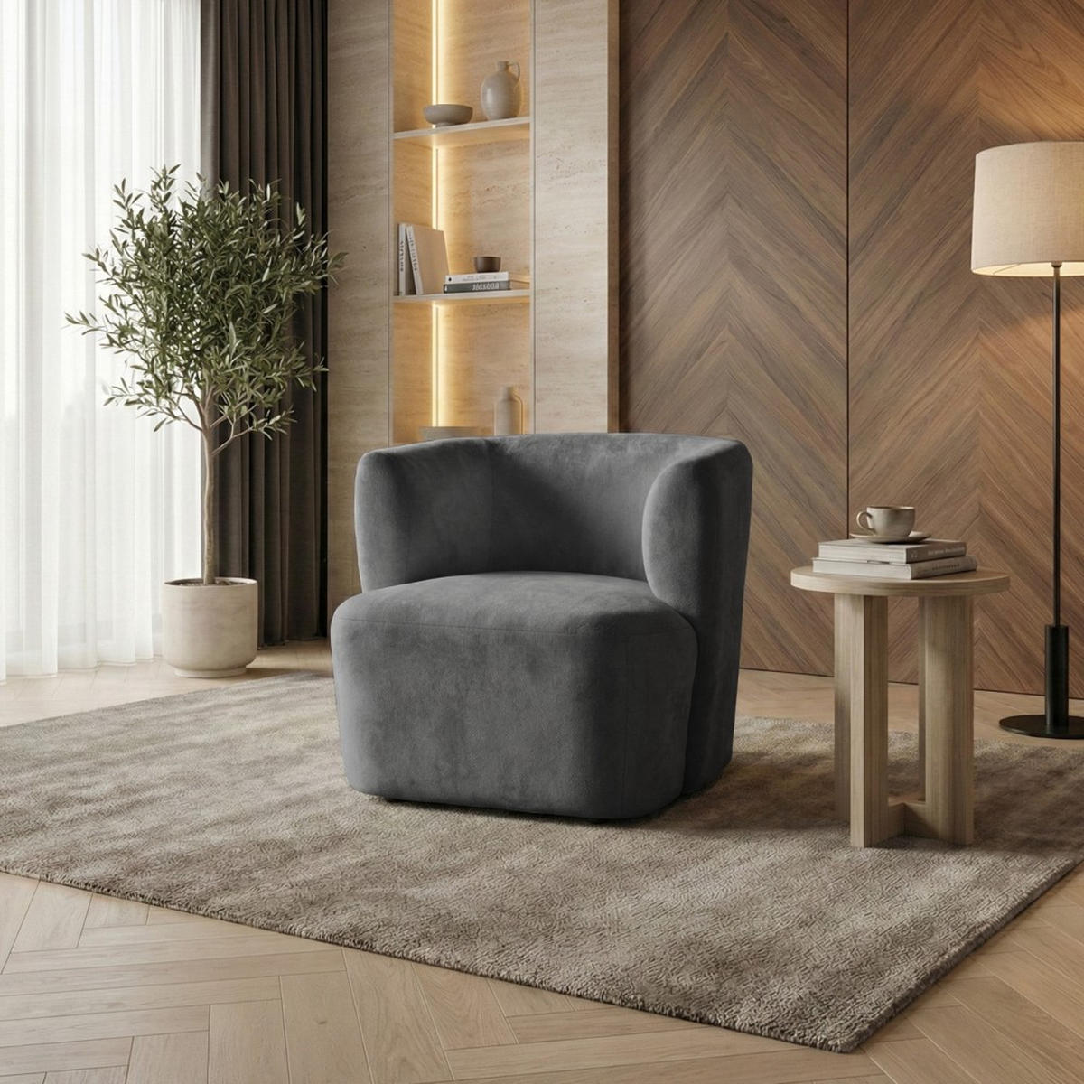 SESSEL Nori dunkelgrau velour - Dunkelgrau/Schwarz, Kunststoff/Textil (75/68/72cm) - Beautysofa