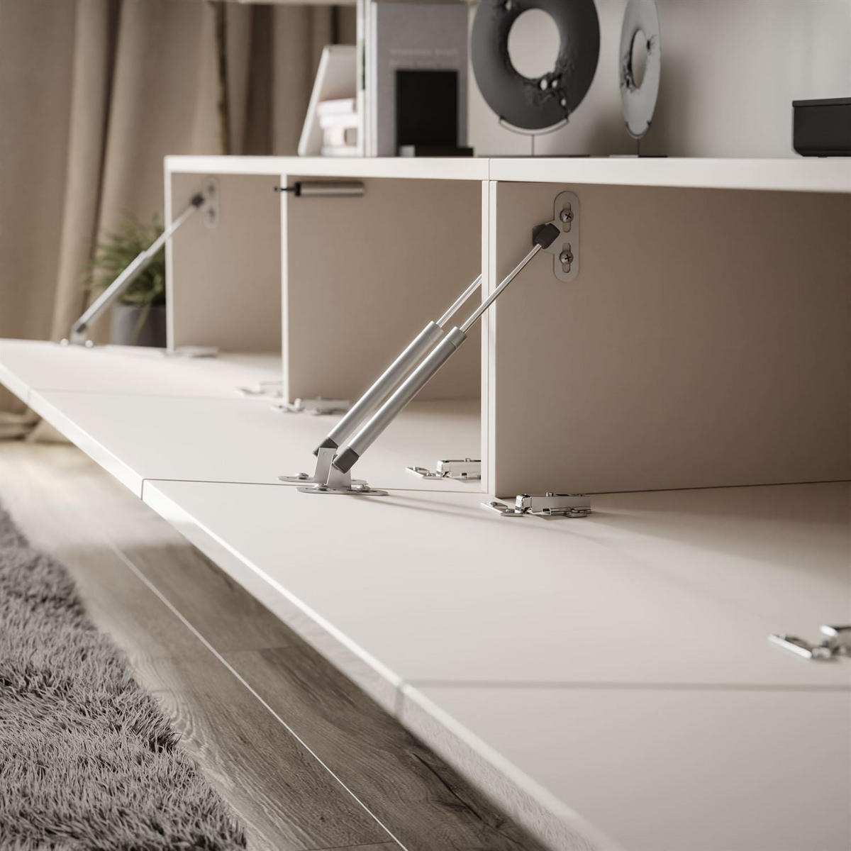 WOHNWAND CARMEN, hängend mit LED-Beleuchtung. - Kaschmir, Holzwerkstoff (250/27/40cm) - Lookway