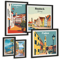 BILDER SET 5er Set - 50x50 cm & 20x30 cm & 40x60 cm Schwarzer Rahmen - Architektur der Küstenstädte - Schwarz, Kunststoff (40/60cm) - TULUP